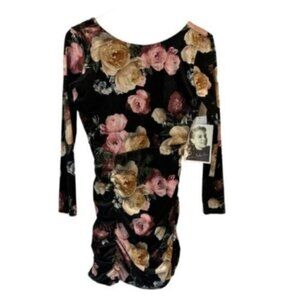 NWT LNL | Women's Black Long Sleeves Floral Velvet Dress Size Medium